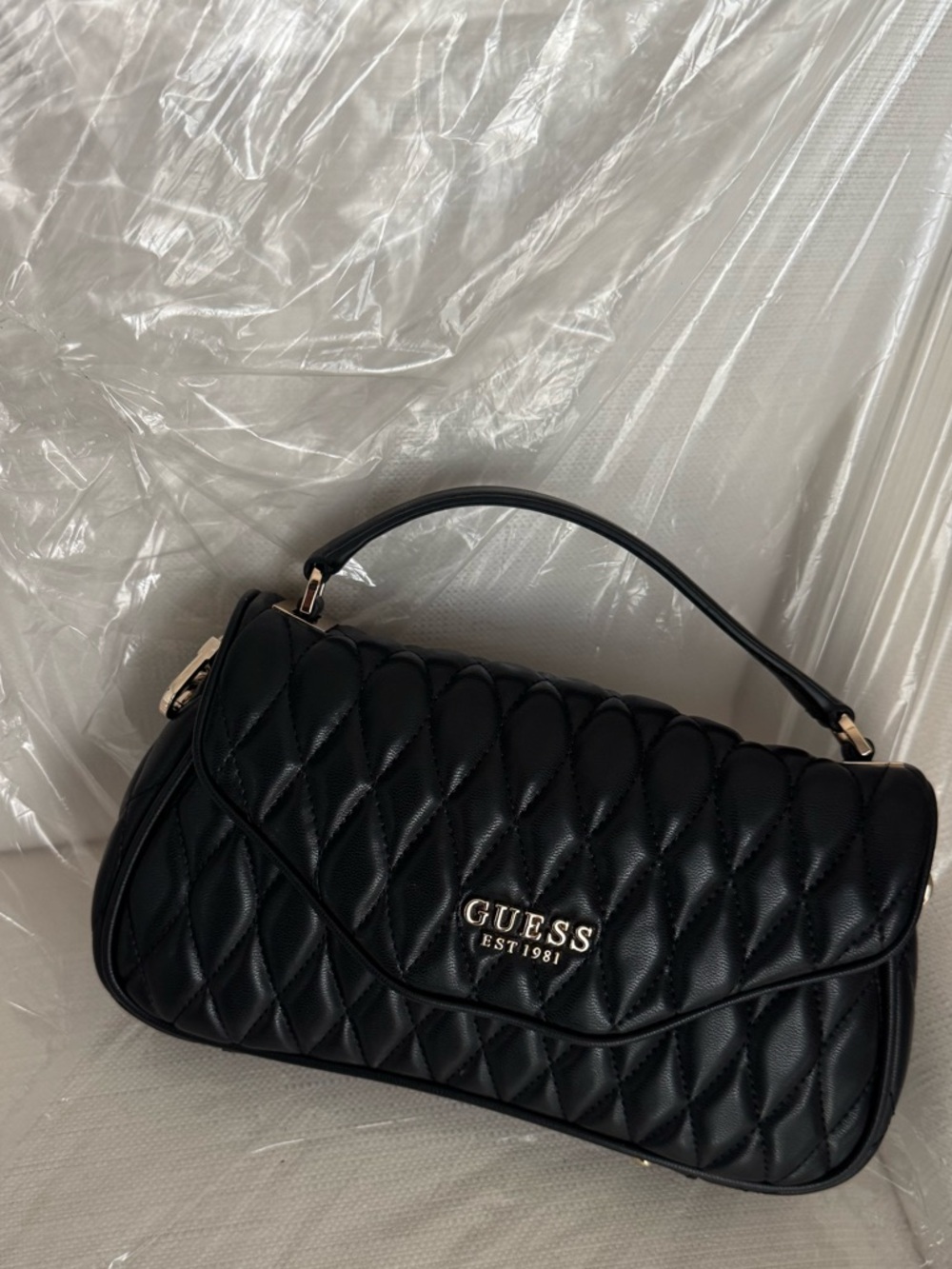 Guess Valla faux leather quilted tote bag in black